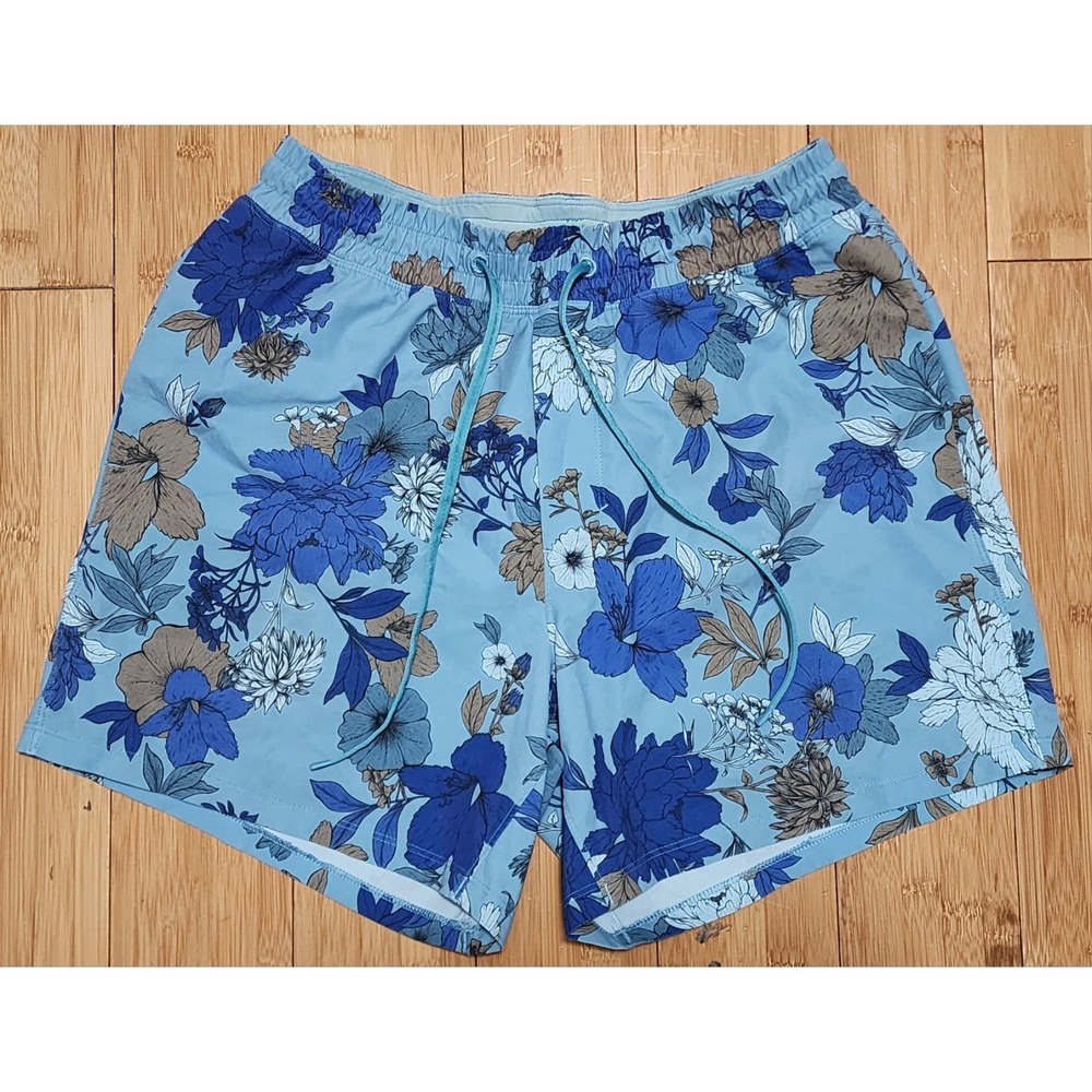 Lululemon Swim Short 5" Lined Men Small Blue Floral Board Shorts Stretch LM7BLIS